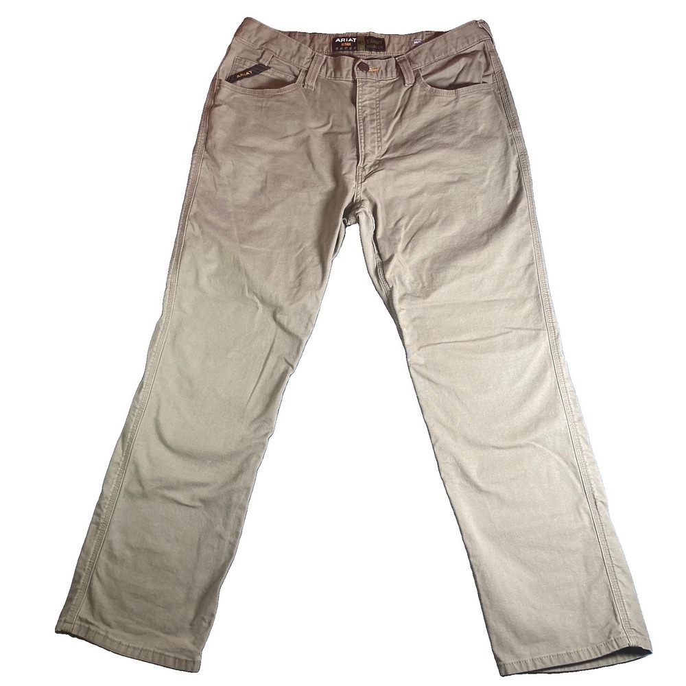 Ariat M5 Rebar Straight Leg Jeans Mens 36x32 Brown Canvas Workwear Pants Tan
